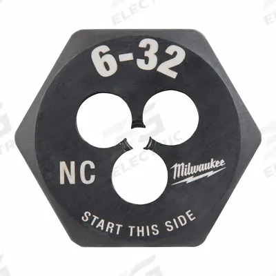 MILWAUKEE Hex Threading Die: #6-32 UNC, 1 in Hex Wd, Black Oxide Carbon Steel (MPN 49-57-5315) - Solid Hex Rethreading Dies