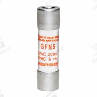 MERSEN Fuse: GFN Series, Midget, Time-Delay, 5 A, 250 V AC, 13/32 in x 1 1/2 in, Indicating (MPN GFN5). Key specifications — Series: GFN; Brand: MERSEN.