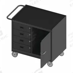 DURHAM MFG Mobile Cabinet Workbench: 36 in x 24 in, Rubber, 1,200 lb Overall Load Capacity, Gray (MPN 3121-RM-95). Key specifications — Included Components: Handle on Side; Assembly: Fully Assembled; Brand: DURHAM MFG.