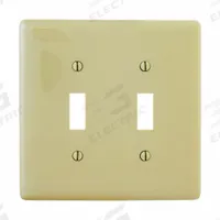HUBBELL Wall Plate: Toggle, 2 Gang, White, Jumbo Size (MPN NPJJ2I). Key specifications — Brand: HUBBELL; Material: Nylon.
