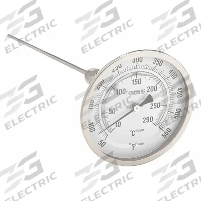 APPROVED VENDOR Dial Thermometer: 50°F to 550°F /10°C to 290°C, 12 in Stem Lg - Adjustable-Angle Thread-Mount Dial Thermometers