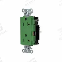 HUBBELL Receptacle: Decorator Duplex, 5-20, Green, 125V AC, 20 A, 2 Pole / 3 Wire (MPN DR20STGN)
