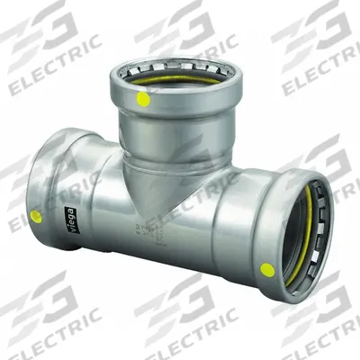 VIEGA MEGAPRESS Crimp Tee Fitting: 3 in Pipe x 3 in Pipe x 1 1/4 in Pipe Size, Carbon Steel - Gas Steel Press Pipe Fittings