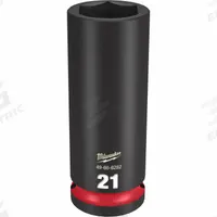 MILWAUKEE Deep Impact Socket: 1/2 in Drive Size, Metric, 21 mm Socket Size, 6-Point, Deep, Friction (MPN 49-66-6282). Key specifications — attr1215501: MILWAUKEE; attr1215515: Black Phosphate; attr1215518: 21 mm.