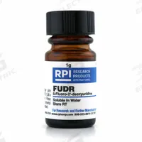 RPI FUDR (5-Fluoro-2-deoxyuridine): 1 g Volume, Powder, Plastic (MPN F10705-1.0). Key specifications — Form: Powder; Brand: RPI; Chemical Grade: Lab; Container Material: Plastic.