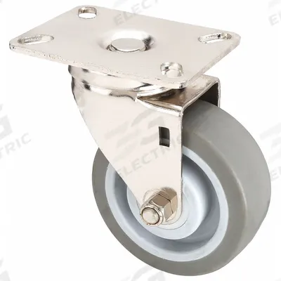 APPROVED VENDOR Plate Caster: Swivel, No Brake, Rubber, 5 in Wheel Dia., 1 1/2 in Wheel Wd - Debris-Resistant NSF-Listed Sanitary Plate Casters