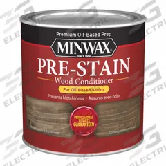 MINWAX Pre-Stain: Pre-Stain Conditioner, Interior, Oil, 0.5 pt Container Size, Wood, Clear, Clear (MPN 134074444). Key specifications — Brand: MINWAX; Transparency: Clear; Use Location: Interior; Color: Clear.