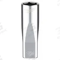 MILWAUKEE Deep Well Socket: Metric, 1/4 in Drive Size, 12 mm Socket Size, 6-Point, Deep, Chrome (MPN 45-34-9050). Key specifications — attr1204417: MILWAUKEE; attr1204392: Chrome.