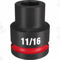 MILWAUKEE Standard Impact Socket: 3/4 in Drive Size, SAE, 11/16 in Socket Size, 6-Point, Std (MPN 49-66-6302). Key specifications — attr1215501: MILWAUKEE; attr1215515: Black Phosphate; attr1215518: 11/16 in.