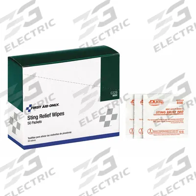 FIRST AID ONLY Bite/Sting Relief: Ethyl Alcohol/Lidocaine HCl, Wipes, Packets - Bite & Sting Relief Wipes