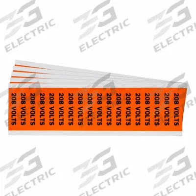 BRADY Conduit & Voltage Signs & Labels: 2 1/4 in Label Wd, 1/2 in Label Ht, 208 Volts - Self-Stick Vinyl Conduit and Voltage Markers