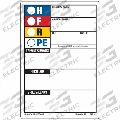 BRADY HMIG Label: 14 in Ht, 10 in Wd, Polystyrene, Adhesive, 10 in x 14 in - Safety