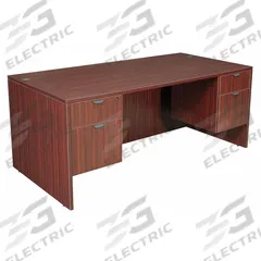 REGENCY Office Desk: Melamine, Mahogany, 2 Pedestals, 4 Drawers, 71 in Overall Wd, 29 in Overall Ht (MPN LDP7135MH). Key specifications — Desktop Material: Melamine; Includes Modesty Panel: Yes; Kit Product Type: Rectangular Office Desk; Desktop Color: Mahogany; Brand: REGENCY; Frame Color: Mahogany; Frame Material: Melamine; Product Type: Rectangular Office Desk.