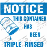 BRADY DOT Handling Label: This Container Has Been Triple Rinsed, 6 in x 6 in, 6 in Label Wd, 100 PK (MPN 60364). Key specifications — Message: This Container Has Been Triple Rinsed; Background Color: White; Brand: BRADY.