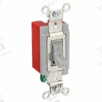 HUBBELL Wall Switch: Toggle Switch, Single Pole, Maintained, Gray, 120/277V AC, 20 A (MPN HBL1221GY). Key specifications — Illuminated: No; Voltage Rating: 120/277V AC.