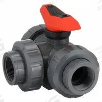 GF PIPING SYSTEMS Manual Three-Way Ball Valve: 1 1/2 in, PVC, L Flow, FNPT x FNPT x FNPT, Two-Piece (MPN 161543106). Key specifications — Brand: GF PIPING SYSTEMS; Handle: Locking Lever.