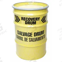 APPROVED VENDOR Salvage Drum: Steel, 30 gal, Bolt Ring, 18 ga / 18 ga / 18 ga, Epoxy Phenolic, Steel (MPN 14462R). Key specifications — Drum Material: Steel; Drum Head Type: Open Head; UN Rating Solids: 1A2/Y400/S; UN Rating Liquids: Not Rated; Drum Message Text: Recovery Drum Salvage Drum Barril De Salvamento; Closing Ring Material: Steel; For Holding: Solids; Brand: APPROVED VENDOR.