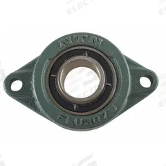 NTN 2 Bolt Flange Bearing: Radial Ball, 1 3/4 in Bore, Cast Iron, Set Screws, 7 13/32 in Lg, Rhombus (MPN UCFL209-112D1). Key specifications — Bore Type: Cylindrical; Brand: NTN; Lubricant Material: NLGI #3 Equivalent; Mounting Bolt Size: 5/8 in; System of Measurement: Inch.