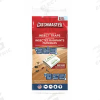 CATCHMASTER Glue Trap: For Use On Crawling Insects, Bait Board Trap, Indoor/Outdoor Use, 4 PK (MPN 724). Key specifications — Brand: CATCHMASTER; Indoor/Outdoor Use: Indoor/Outdoor; Insect Group: Crawling; Targeted Insects: Spiders; Trap Style: Bait Board.