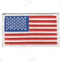 HEROS PRIDE Embroidered Patch: U.S. Flag, 3 3/8 in x 2 in, Red/White, Plastic, Sew-On, Flag (MPN 0005HP). Key specifications — attr1074238: Sew-On; attr188498: 3-3/8 in x 2 in; attr188499: White; attr188500: Plastic; attr188503: U.S. Flag; attr193746: HEROS PRIDE.