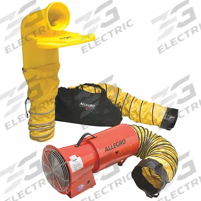 ALLEGRO Confined Space Fan Kit: 115 V AC, 8 in Duct Dia, 1/3 hp Horsepower, Orange - Axial Blower & Ducting Combination Units