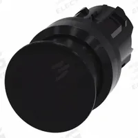 SIEMENS Mushroom Head Push Button: Black, 22 mm Mounting Size, Non-Metallic, Momentary (MPN 3SU1000-1AD10-0AA0). Key specifications — Brand: SIEMENS; Action: Momentary; Series: 3SU; Push Button Material Type: Non-Metallic.