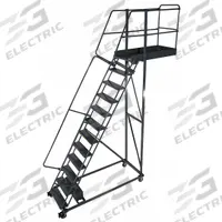 BALLYMORE Rolling Cantilever Ladder: 10 ft Platform Ht, Unassembled, Locking Casters, Steel (MPN CL-12-42-P). Key specifications — attr1051489: Gray; attr1051483: BALLYMORE; attr1051499: Double Handrails; attr1051504: Steel.