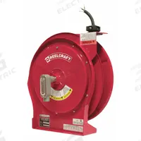 REELCRAFT Extension Cord Reel: Ratchet Lock, 50 ft Cord Lg, 12 AWG, SJEOOW, Bare Wire Cord Lg, Red (MPN L 5550 123 X). Key specifications — Retractable Cord Ending NEMA Configuration: Bare Wire; Voltage: 125/240V AC; Brand: REELCRAFT.
