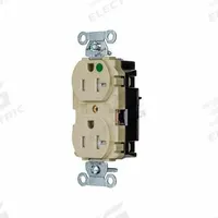 HUBBELL Receptacle: Hospital Grade, Duplex, 5-20R, Ivory, 125V AC, 20 A, 2 Pole / 3 Wire (MPN 8300STITR)
