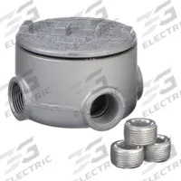 Conduit Outlet Body: Aluminum, GRU, 1 in Trade Size, XAT Body, 17.5 cu in Body Capacity (MPN GRU100-A). Key specifications — Series: For Standard Body; Compatible Conduit Trade Size: 1 in; Thread Gender: Female; Hub Style: Threaded; Cover Included: Yes; Body Style: XAT; Connection Type: Threaded; Back Type: Round.
