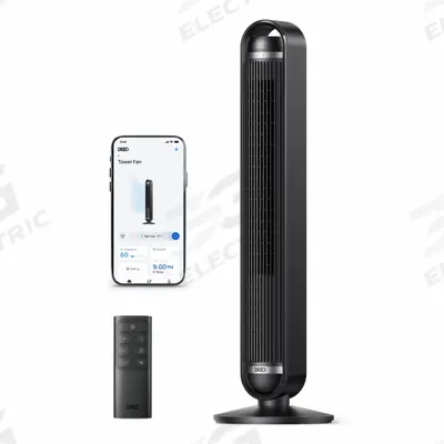 DREO Circulating Fan: 42 7/16 in Ht, 9 Speeds, Oscillating, Black, Bedroom/Living Room/Office - Oscillating Tower Fans