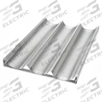 CHICAGO METALLIC Baguette/French Bread Pan: Aluminum, 3 Slots, 17 3/4 in Overall Wd, 16 ga Gauge (MPN 49011). Key specifications — Pan Style: Baguette/French Bread Pan; Brand: CHICAGO METALLIC; Color: Silver; Material: Aluminum; NSF Certified: No; Number of Slots: 3.