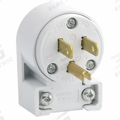 LEVITON Straight Blade Plug: 5-15P, 125V AC, 15 A, 2 Pole, 3 Blade, White (MPN 515AN) - Angled Plugs
