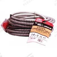 SOUTHWIRE Metal Clad Cable: 14 AWG, 2 Conductors, Copper, 25 ft, Galvanized Steel, Std, THHN (MPN 55278321). Key specifications — Brand: SOUTHWIRE.