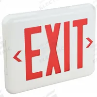 Exit Sign: Emergency Battery Backup, LED, White, Red, 1 or 2 Faces, Ceiling/End/Wall, 120/277 V AC (MPN EVEURWEI). Key specifications — Voltage: 120/277 V AC; Directional Indicators: Universal Field Selectable Chevrons; Text Color: Red; Brand: DUAL-LITE; Emergency Battery Backup: Yes; Housing Color: White; Lighting Technology: LED; Remote Capable: No.