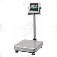 A&D WEIGHING Food Scale: 20 7/8 in Weighing Surface Dp, 15 3/8 in Weighing Surface Wd, LCD (MPN HW-100KCWP). Key specifications — Connection Ports: RS-232; Readability: 0.01 kg/0.02 lb/0.5 oz; Brand: A&D WEIGHING; IP Rating: IP65.