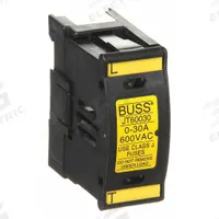 BUSSMANN Fuse Block: Finger-Safe, 1 Pole, 600 V AC, DIN Rail Mounting, Box Lug Termination (MPN JT60030). Key specifications — Brand: BUSSMANN.