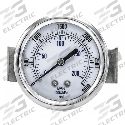 PIC GAUGES Industrial Pressure Gauge: 0 psi to 3,000 psi, 2 1/2 in Dial, 1/4 in NPT Male - U-Clamp Panel-Mount with Copper Wetted Parts