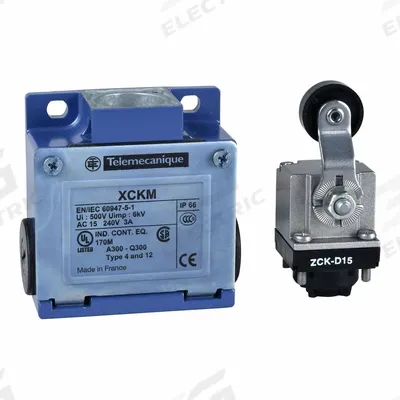 TELEMECANIQUE SENSORS Limit Switch: 70°, Roller Lever, XCKM, 0.22 in Roller Wd - Roller Lever-Arm Limit Switches