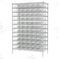 AKRO-MILS Bin Shelving: 48 in x 24 in x 74 in, 1 Sided, 66 Bins, Open, Shelf Bin, Clear, 12 Shelves (MPN AWS244830164SC). Key specifications — Includes Bins: Yes; Bin Material: Polymer; Frame Color: Silver; Bin HxWxD: (66) 4 in x 6-5/8 in x 23-5/8 in; Frame Material: Steel; Bin Color: Clear; Bin Style: Shelf; Brand: AKRO-MILS.