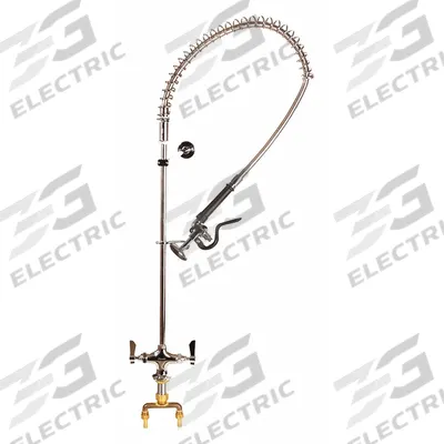 DOMINION COMMERCIAL FAUCETS Pre Rinse Faucet: Deck, 1 Mounting Holes, Brass, Chrome - Pre-Rinse Faucets with Spray Spring Hose