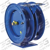 Dual Reel Spring Return Hose Reel: 50 ft (3/8 in I.D.), 300 psi Max Op Pressure, Brass, Blue (MPN C-LPL-350-350). Key specifications — Reel Color: Blue; Hose Capacity: 50 ft (3/8 in I.D.); Overall Dimensions: 17 in L x 10-1/2 in W x 18-5/8 in H; Swivel Material: Brass; Brand: COXREELS.
