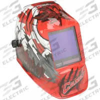 LINCOLN ELECTRIC Welding Helmet: Auto-Darkening, 4 Arc Sensors, Black/Gray/Red, Polar Arc, W5 to W13 (MPN K3255-4). Key specifications — Color: Black/Gray/Red; Suspension Adjustment Type: Ratchet; Series: Viking 3350; Graphics: Polar Arc; Viewing Area: 3.74 in x 3.34 in; Brand: LINCOLN ELECTRIC; Grind Mode: Yes; Helmet Material: Nylon.