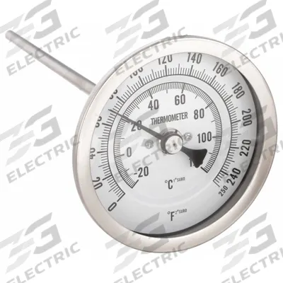 APPROVED VENDOR Dial Thermometer: 0°F to 250°F /-20°C to 120°C, 6 in Stem Lg - Back-Mount Fixed-Angle Thread-Mount Dial Thermometers
