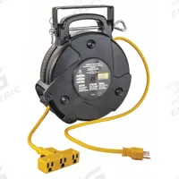 HUBBELL WIRING DEVICE-KELLEMS Extension Cord Reel: Ratchet Lock, 40 ft Cord Lg, 12 AWG, SJTW, 5-15P (MPN HBLC40123TT). Key specifications — Retractable Cord Ending NEMA Configuration: 5-15R; Feeder Cord Ending NEMA Configuration: 5-15P; Brand: HUBBELL WIRING DEVICE-KELLEMS.