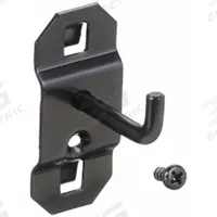 APPROVED VENDOR Single Rod Pegboard Hook: 1 1/2 in x 1 in, Screw-In, Surface, Black (MPN 5TPK0). Key specifications — Mounting Type: Surface; Color: Black; Accessory Type: 90-Degree Single Hook; Locking System: Screw-In; Brand: APPROVED VENDOR.