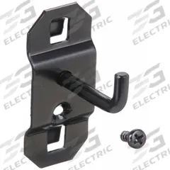 APPROVED VENDOR Single Rod Pegboard Hook: 1 1/2 in x 1 in, Screw-In, Surface, Black (MPN 5TPK0). Key specifications — Mounting Type: Surface; Color: Black; Accessory Type: 90-Degree Single Hook; Locking System: Screw-In; Brand: APPROVED VENDOR.