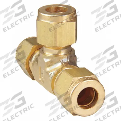PARKER Compression Tee Fitting: 3/8 in OD x 3/8 in OD x 3/8 in OD Size, Brass - Double-Ferrule Brass Compression Fittings