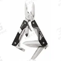 GERBER Multi-Tool: Multi-Tool Plier, 9 Tools, 10 Functions, 2 3/8 in Closed Lg, 4 in Open Lg, Black (MPN 31-000021N). Key specifications — attr15951: GERBER; attr10311: Vise Pocket Tool - Black - Clam; attr10312: Black; attr15963: Stainless Steel; attr15971: Multi-Tool Plier; attr15972: Large Flat Blade Screwdriver; attr15977: Fold-Out; attr15981: Vise.
