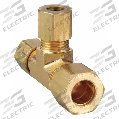 PARKER Compression Tee Fitting: 3/8 in OD x 1/4 in OD x 1/4 in OD Fitting Size, Brass - Standard Sleeve Brass Compression Fittings